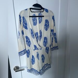 Blue and White Patterned Romper/ Bikini Cover